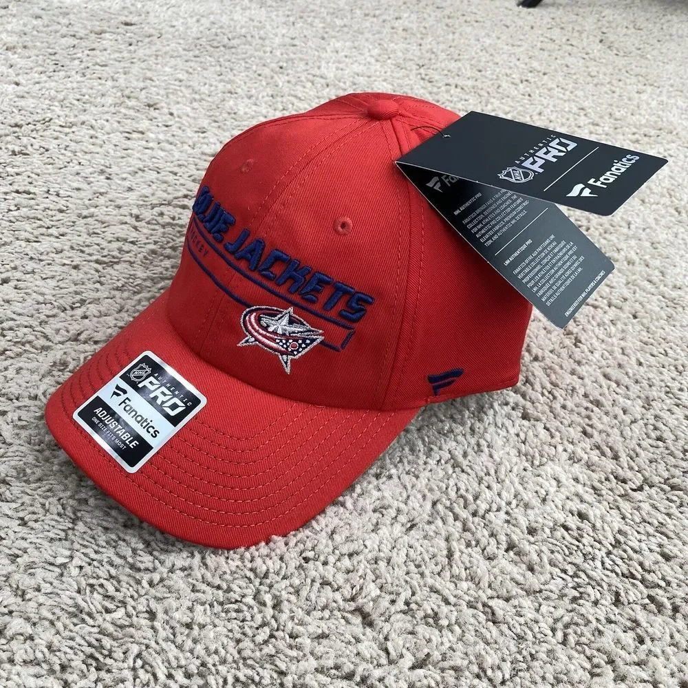 Columbus Blue Jackets Hat NHL Mens Red Pro Rinkside Adjustable Fanatics Cap‎ NWT